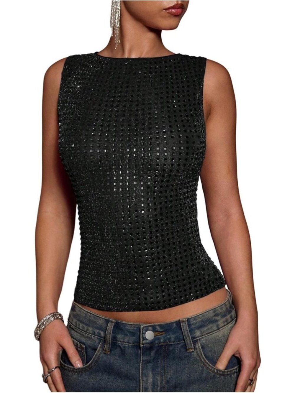 Sparkly Rhinestone Y2K Tank Top for Women - Trendy, Stylish & Eye-Catching